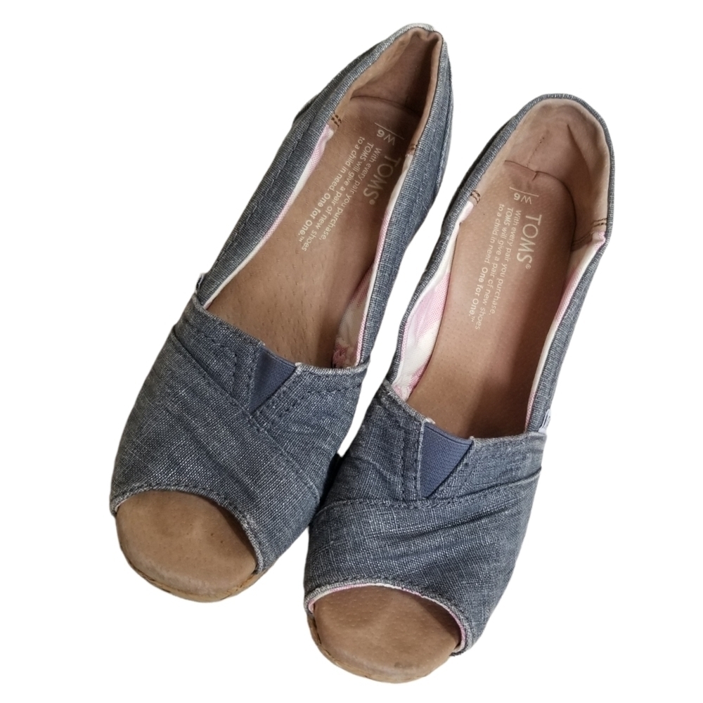 Toms Blue Wedges Open Toe Size 6